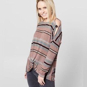 BKE size medium cold shoulder striped top